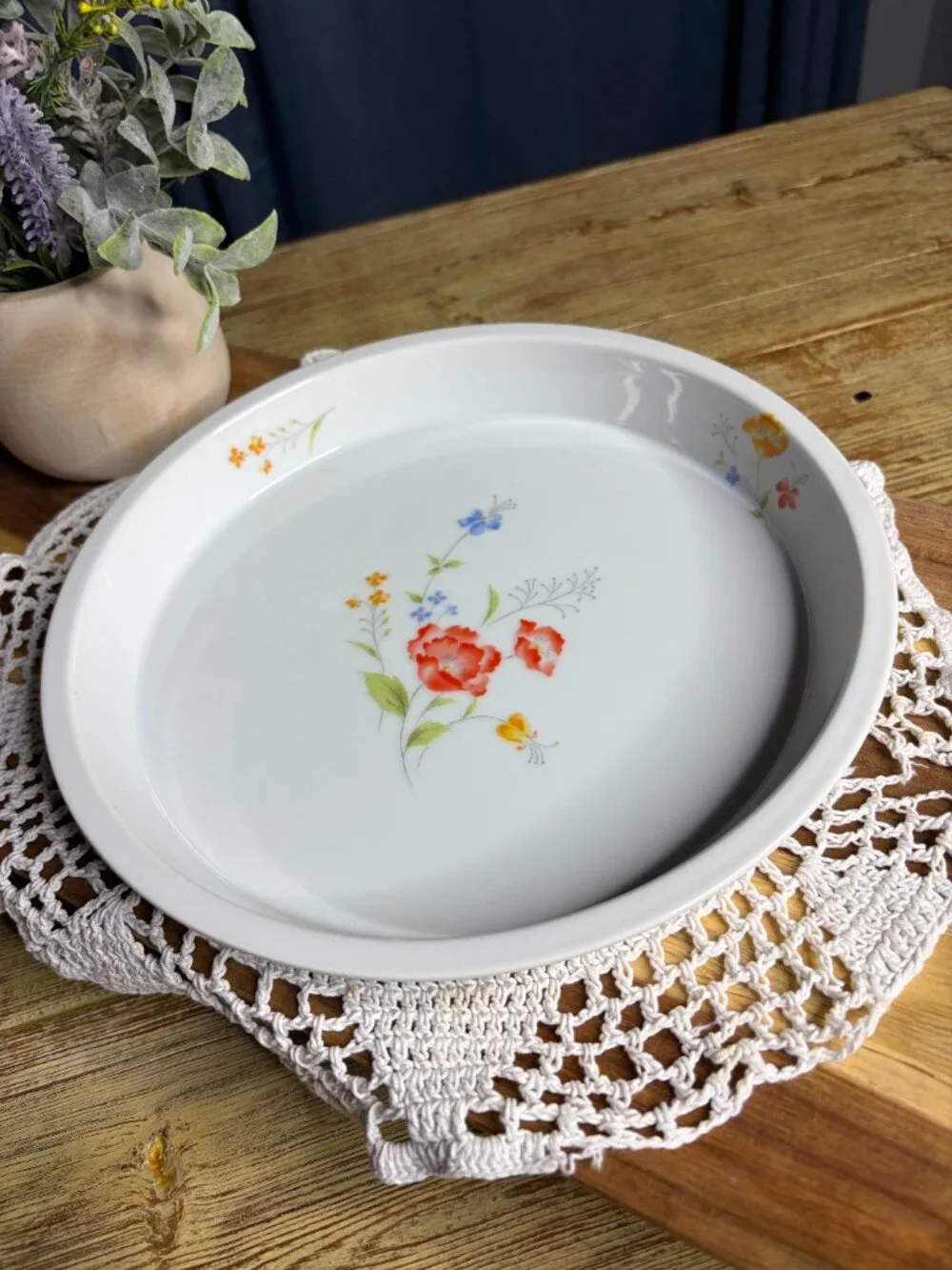 Vintage Hearthside Poppy Garden Porcelain Pie Plate Dish Bake N Serve Japan